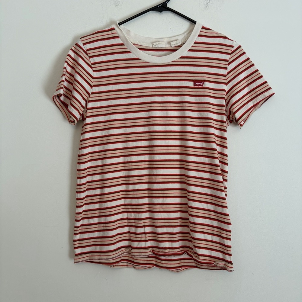 Levi's Small White Red Striped Cotton Tshirt Retro Vintage Vibes Casual Cali